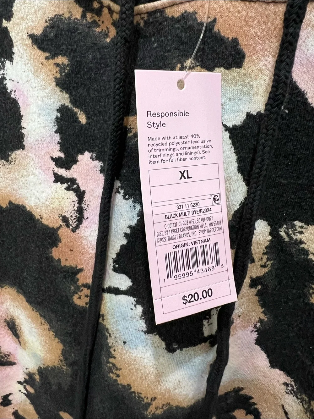 wild fable Black Tie-Dye Crop Hoodie with Pastel Accents - Picture 4 of 7